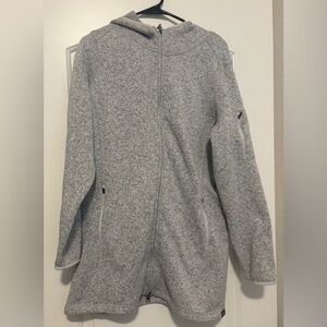 LL Bean Hooded Sweater Fleece Coat Tunic Length Pewter Size L After Yoga Capsule